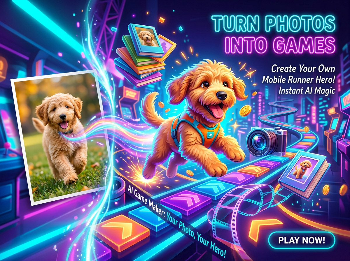 A pet photo transforming into a playful runner game