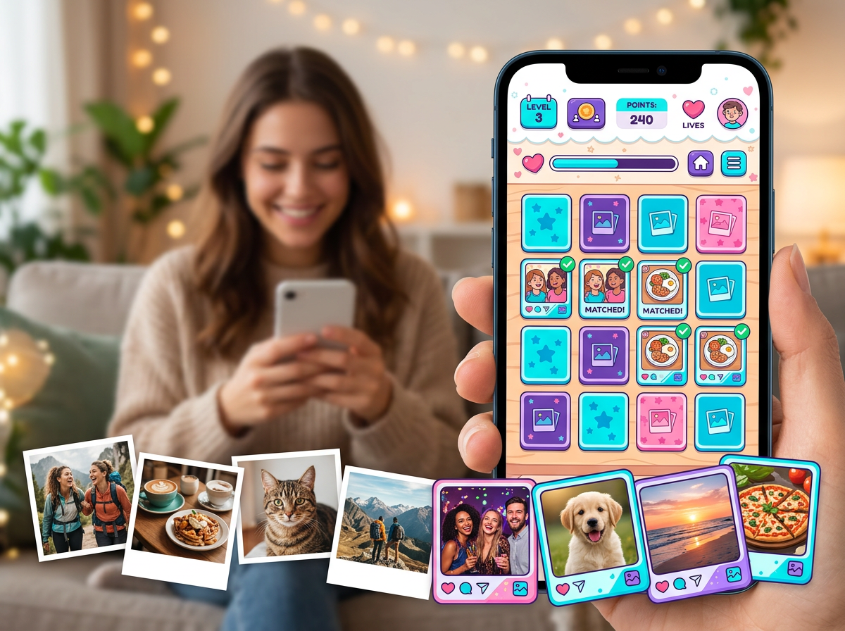 Gallery photos becoming a colorful memory matching game